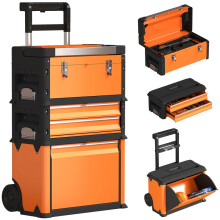 3-in-1 Stackable Rolling Tool Box - Orange