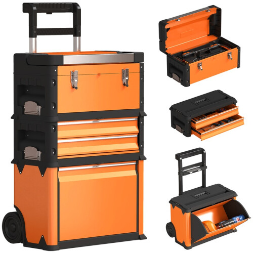 3-in-1 Stackable Rolling Tool Box - Orange