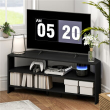Corner TV Stand with 2 Open Shelves for 47 Inch TV - Black