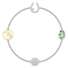 Two Tone Horseshoe Green Crystal Charm Bracelet, Elegant Lucky Women Fashion Bracelet 5432672