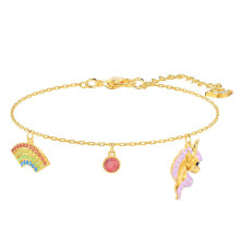 Gold Rainbow Unicorn Multi Crystal Charm Bracelet, Cute Fantasy Girls Fashion Bracelet 5468316