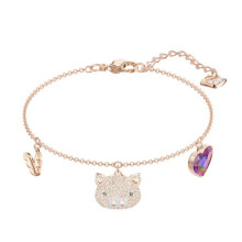 Rose Gold Crystal Pig Heart Wing Charm Bracelet, Sweet Cute Animal Thin Chain Wrist Jewelry 5447482