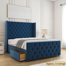 (Blue(No Mattress), 6ft Super King(2 Drawers)) Luxury Divan Double Bed Plush Velvet with Mattress 2 Drawers Storage Bed