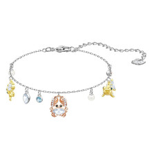 Silver Ocean Sea Creature Multi Charm Bracelet, Crab Octopus Fish Crystal Pearl Thin Wrist Chain 5462584