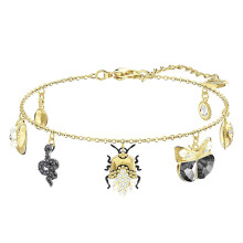 Gold Vintage Insect Crystal Charm Bracelet, Snake Beetle Butterfly Ladies Stackable Wrist Chain 5416774
