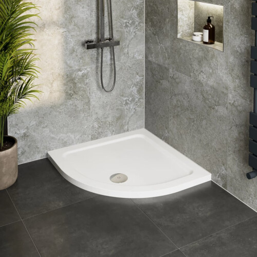 Modern Quadrant Shower Tray 800 x 800mm Low Profile Slimline Lightweight White