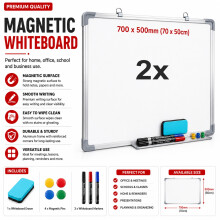 Magnetic Whiteboard 700x500mm with Aluminium Frame & Pen Tray for Office School
