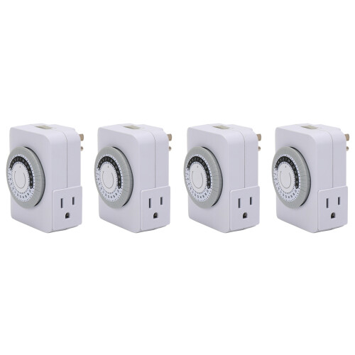 US Plug, 4Pcs 24-Hour Outlet Timer with 2 Grounded Outlets,Programmable Timer for Electrical Outlets,30-Minute Intervals