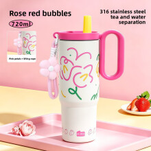 (Rose Red)Lightweight Insulated Travel Tumbler Easy To Clean Design Office Outdoors Travel
