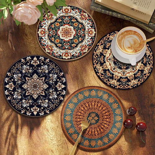 (12X12CM)Sottobicchieri coibentati stile boemo con materiale in gomma per cucina pranzo intrattenimento e 2