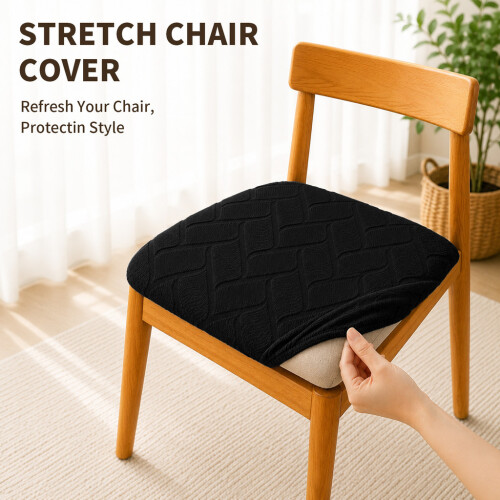 (Black) Multiuse Chair Polyester Slipcover Maintenance Decorative Area Dining Pattern