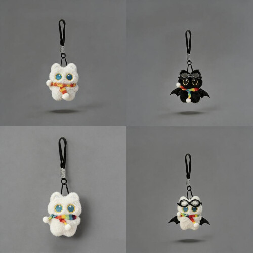 (Style K)Cat Cute Plush Doll Pendant With Rainbow Scarf Car Backpack Accessories Decor 1