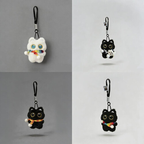(Style K)Cat Cute Plush Doll Pendant With Rainbow Scarf Car Backpack Accessories Decor 2
