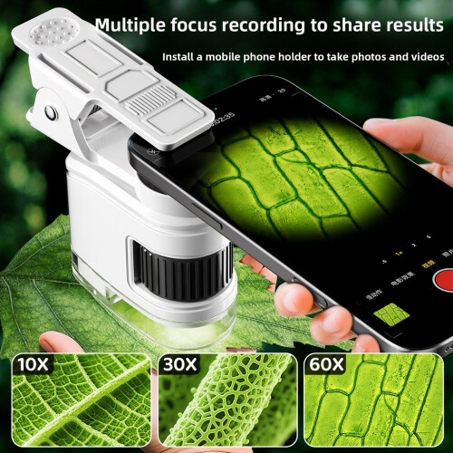 (White)Educational Childrens Microscope Mobile Phone Clamp Handson Activities Science 2