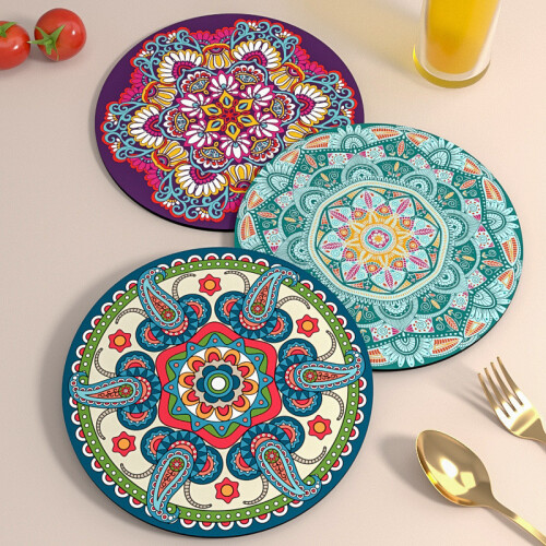 (Set C,12x12cm)Modern Rubber Coaster Set With Heatresistant Patterned Surface For Home Dining 1