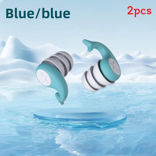 (Blue)Protector de silicona impermeable para los oídos para nadar con material suave Threelayer
