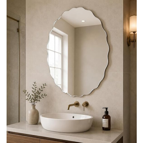 Frameless Asymmetrical Oval Zig Zag Mirror 40x60Cm