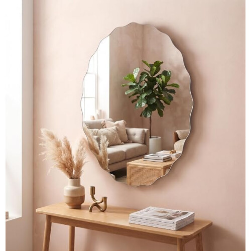 Frameless Asymmetrical Oval Zig Zag Mirror 40x60Cm 1