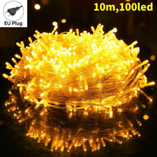 (Yellow) Led Lights String Outdoor Holiday Decor With Eight Mode For Control Celebrations