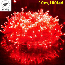 (Red) Led Lights String Outdoor Holiday Decor With Eight Mode For Control Celebrations