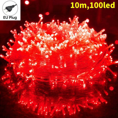 (Red) Led Lights String Outdoor Holiday Decor With Eight Mode For Control Celebrations