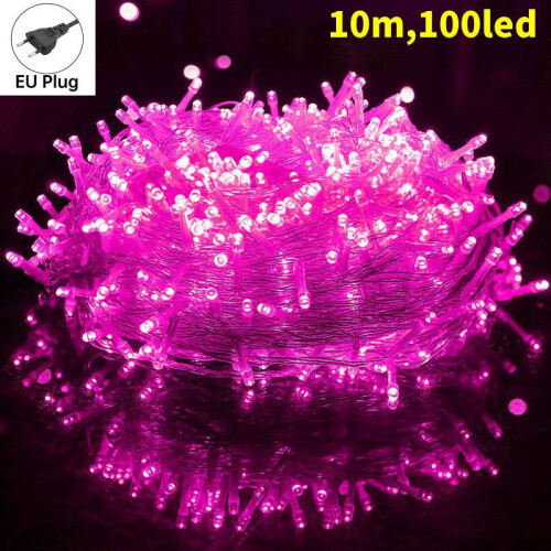 (Pink) Led Lights String Outdoor Holiday Decor With Eight Mode For Control Celebrations