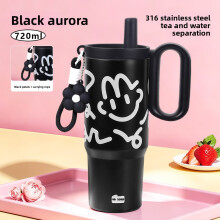 (Black)Lightweight Insulated Travel Tumbler Easy To Clean Design Office Outdoors Travel