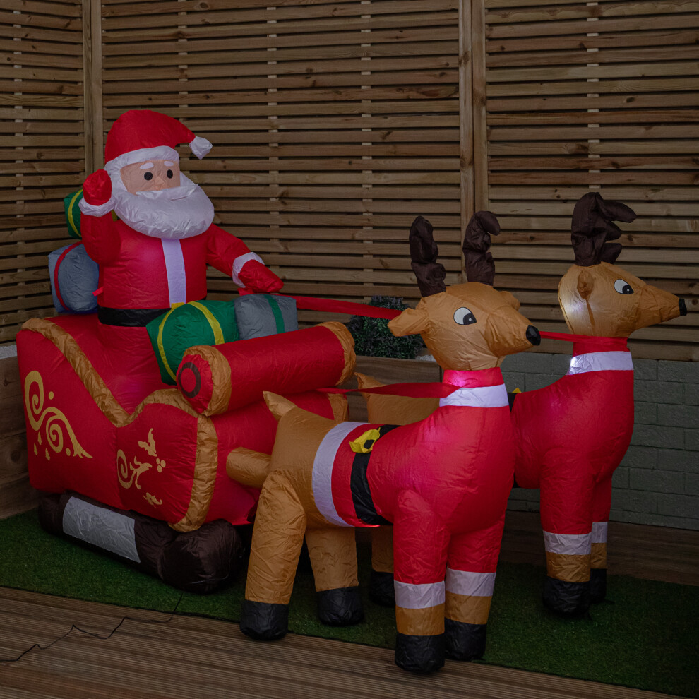 Light 2.4M (8Ft) Up Santa Sleigh With Reindeers Christmas Inflatable With Leds - Image 3