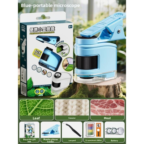 (Blue)Educational Childrens Microscope Mobile Phone Clamp Handson Activities Science