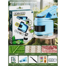 (Blue)Educational Childrens Microscope Mobile Phone Clamp Handson Activities Science