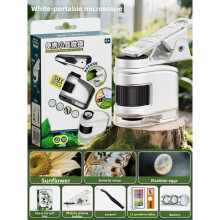 (White)Educational Childrens Microscope Mobile Phone Clamp Handson Activities Science