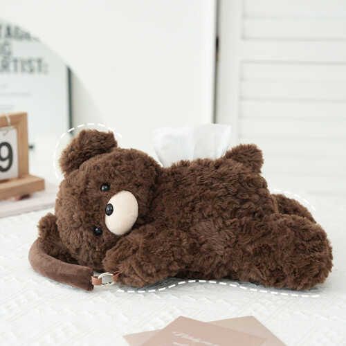 (DeepBrown)Cute Cartoon Plush Bear Tissue Cover With Customization Options For Bedroom Gift And 1