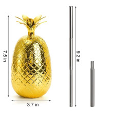 8 Pack Pineapples Drink Cups, 450Ml Gold Pineapples Tumbler with Stretched Straw, Hawaiian Luau Party Cups
