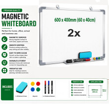 60 x 40cm Magnetic Whiteboard with Pen Tray & Silver Aluminium Frame