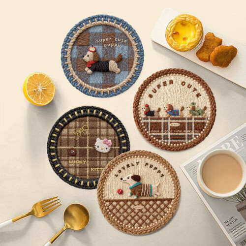(12X12cm)Handwoven Rubber Coaster Set With 3d Pattern For Tabletop Decor Safety And 1