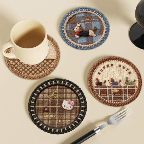 (12X12cm)Handwoven Rubber Coaster Set With 3d Pattern For Tabletop Decor Safety And 2
