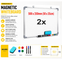 50 x 35cm Magnetic Whiteboard with Pen Tray, Dry Wipe Board