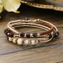Hanrafted Wooden Beaded Multilayer Woven Bracelet For Summer Accessories Travel