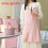 (Pink)Cotton Towel Apron With Striped Pattern For Caf Cooking And Art Studio Use 1