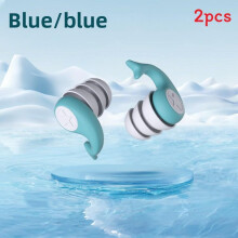 (Blue)Silicone Waterproof Ear Protection For Swimming With Soft Material Threelayer
