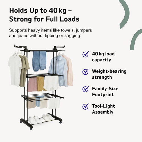 Straame 4 Tier Airer Foldable Drying Rack Black 1