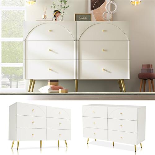 (Cream White) Cream White 6-Drawer Sideboard 120x40x85cm