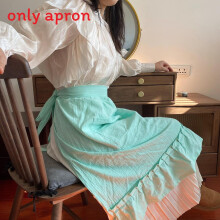 (Blue)White Cotton Apron With Flared Fish Tail Style For Baking Home Use And Cooking Cleanup