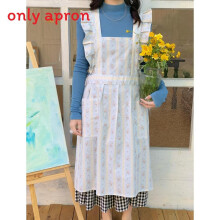 (Light Blue)Casual Cotton Apron With Vintage Floral Design And Pockets For Teen Chefs