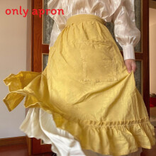 (Yellow)White Cotton Apron With Flared Fish Tail Style For Baking Home Use And Cooking Cleanup