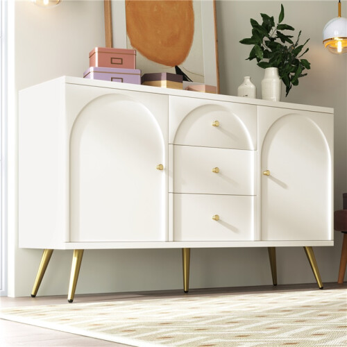 (Cream White) Cream Sideboard 140x40x84cm 2Doors 3Drawers Shelf