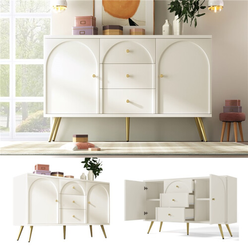 (Cream White) Cream Sideboard 140x40x84cm 2Doors 3Drawers Shelf 1