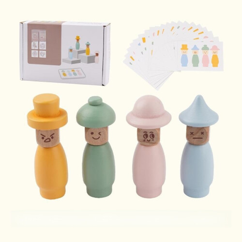 Wooden Montessori Blocks With Expression Match For Early Childhood Learning Development And