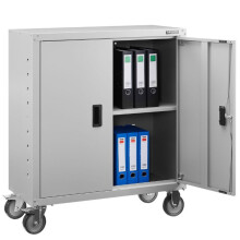 AREBOS Filing Cabinet Office Cabinet Grey 105.5 x 40 x 90 cm 2 Doors with Wheels Height-Adjustable Shelf with Cylinder Lock