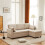 (Beige, Fabric) Beige Convertible Sectional Sofa Bed 3-Seat 1